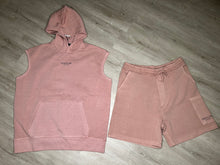 Load image into Gallery viewer, Debonair Et Cetera Sleeveless Garment Dye Interlock Hooded Short Set(PINK)